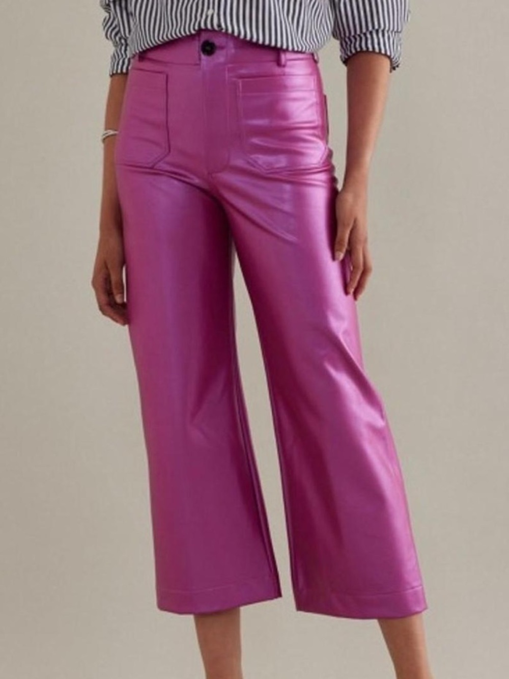 Anthropologie Maeve The Colette Cropped Wide-Leg Vegan Leather Pant Pink Rose 29